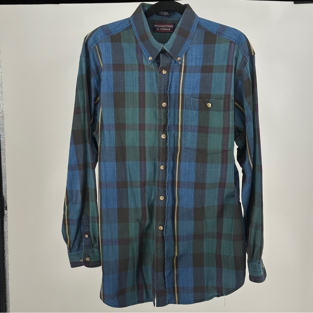 Men’s Roundtree‎ & Yorke Blue and Green Plaid Shirt No size Tag